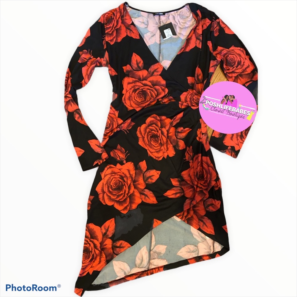 Fashionnova Roses Criss Cross Dress- Asymmetrical